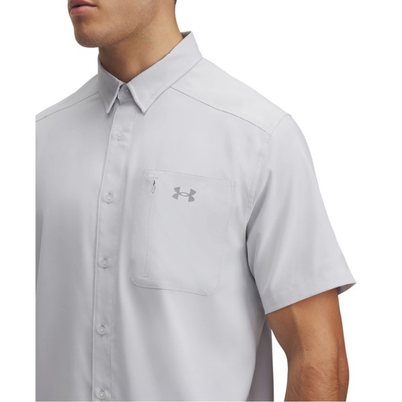 Under Armour UPF 30 Drift Tide 2.0 Fitted Performance Button-Down Shirt HaloGray - Picture 3 of 9